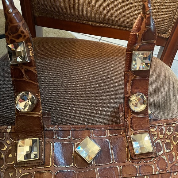 Raviani Brown Leather and Gold Croc Bag with Crystals EUC - Picture 14 of 16